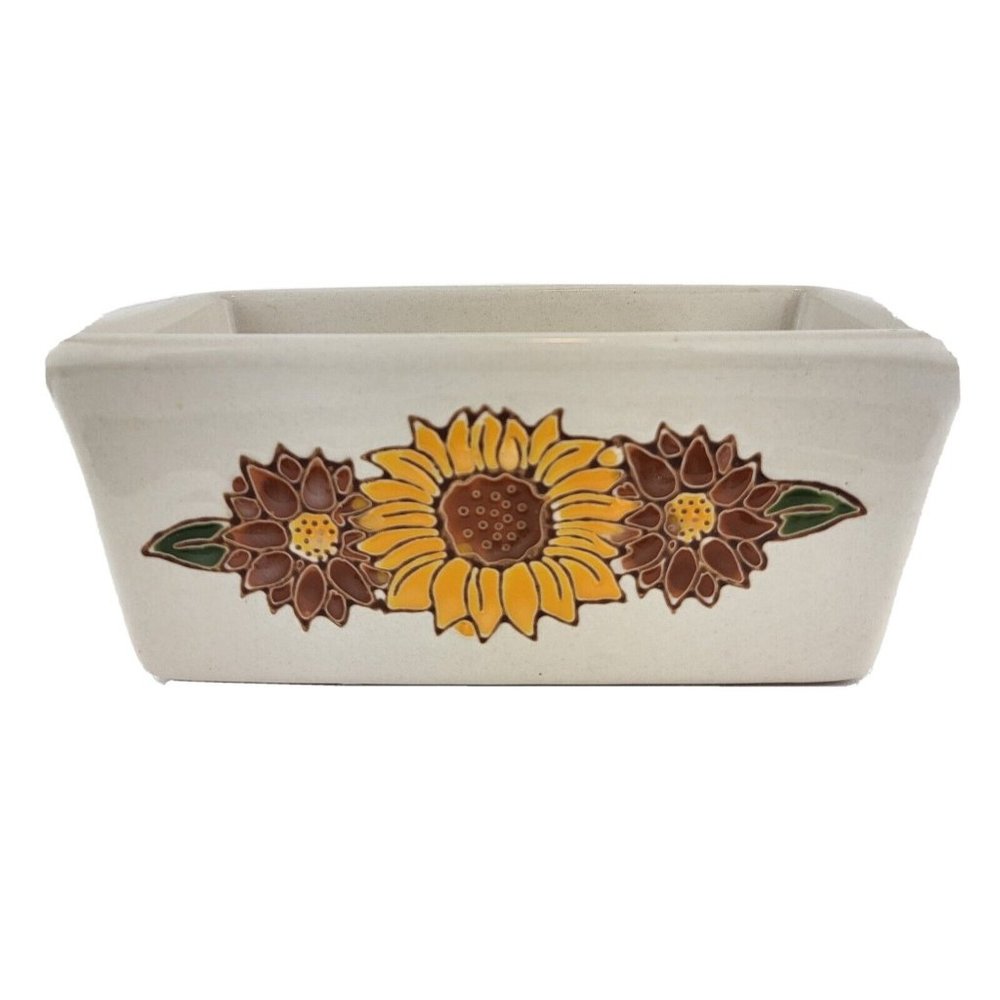Nantucket Sunflower Baking Dish Mini Loaf Bread Casserole Ovenware Ceramic